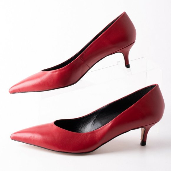 Zara Womens Red Leather Kitten Heels Pumps Shoes - Picture 5 of 9